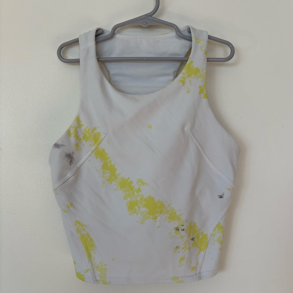 Lululemon Invigorate Sports Bra Size 6 White Base Yellow Splashes Pads Included - Picture 2 of 5
